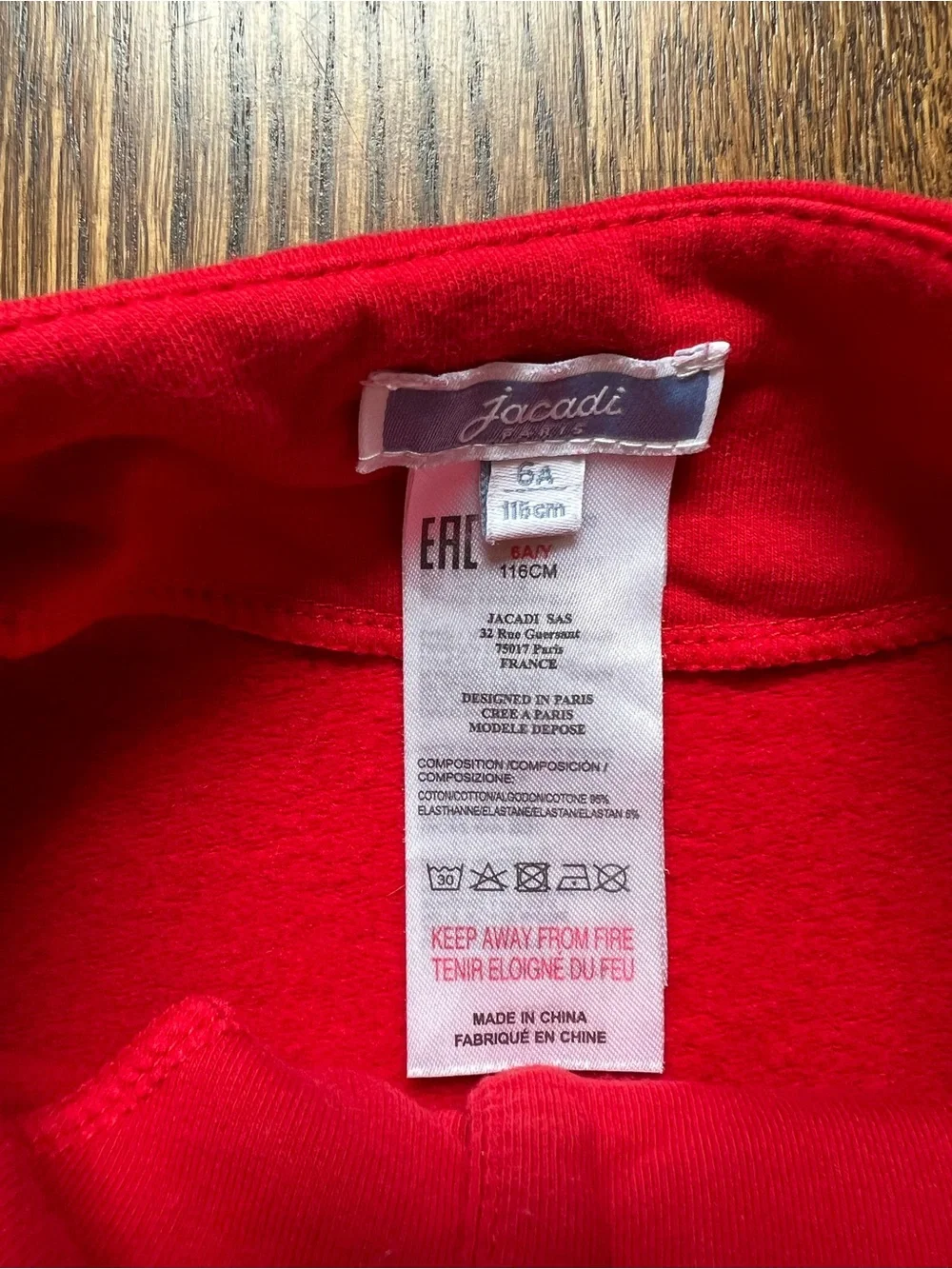 Jacadi Bright Red Scalloped Hem Button Fleece Cardigan - Picture 3 of 6